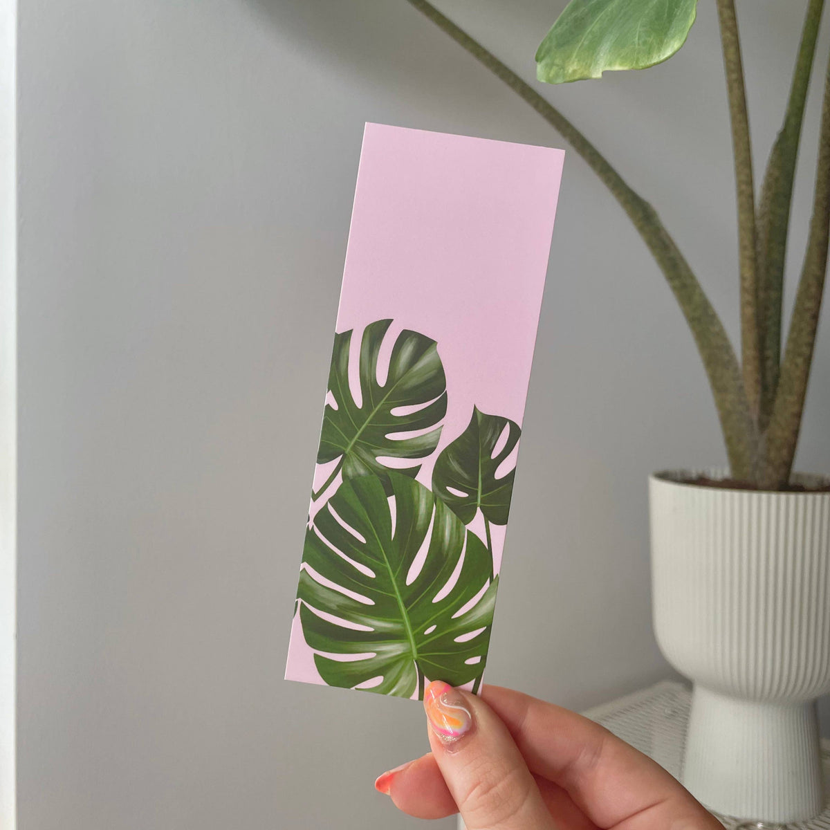 Monstera Bookmark Plant Print Pink Book Gift Leaf Jungle