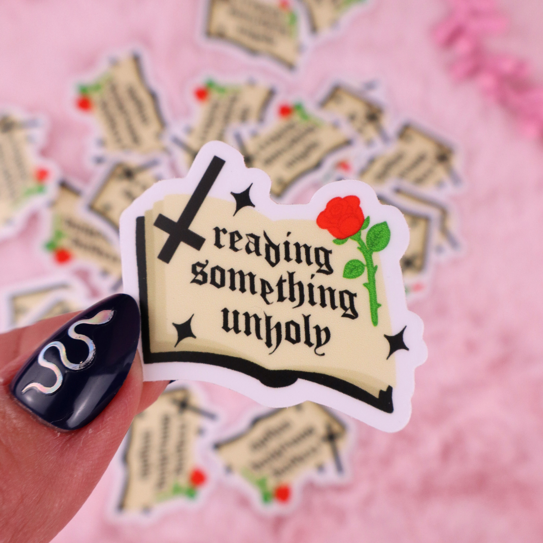 Reading Something Unholy Vinyl Waterproof Bookish Sticker